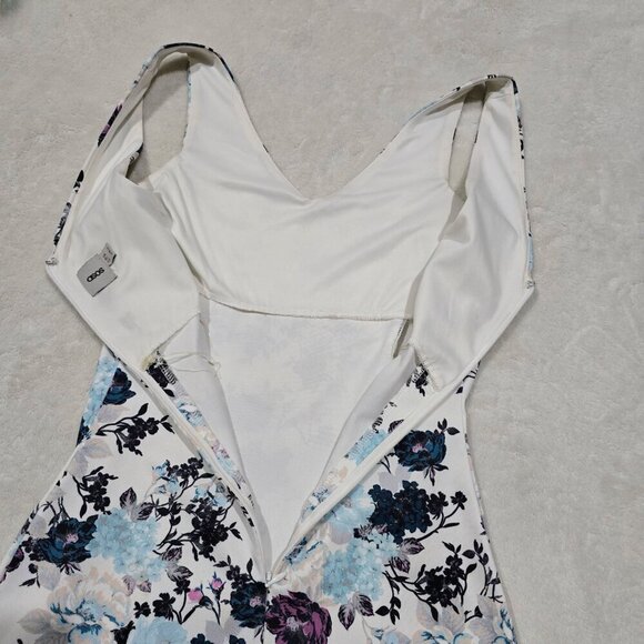 ASOS ✦ Floral Fishtail Midi Dress ✦ V-Neck Sleeveless Cream Blue Size 4 NWOT - Picture 5 of 16